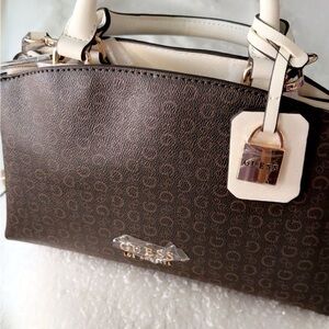 Guess Mini Bag Brown and Cream with Monogram Pattern